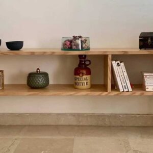 Table basse, ou meuble de salon, en bois, pieds épingles en fer forgé