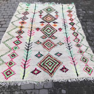 Tapis Azilal, écru et motifs colorés - 220 x 150 cm