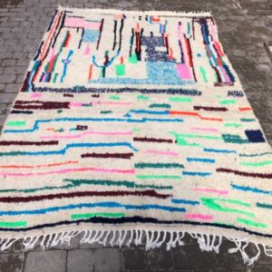 Tapis Azilal, rayures multicolores - 255 x 163 cm